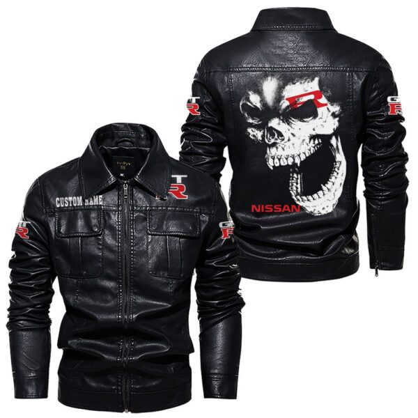 Custom Name Nissan Gtr Skull Leather Jacket - Personalized Logo Car Motorcycle Model - Image 7