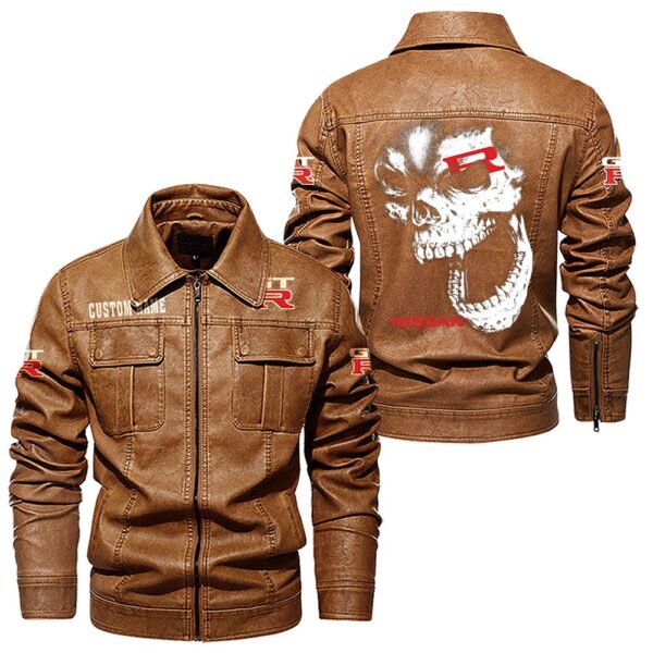 Custom Name Nissan Gtr Skull Leather Jacket - Personalized Logo Car Motorcycle Model - Image 8
