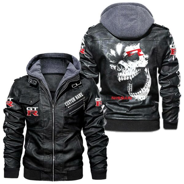 Custom Name Nissan Gtr Skull Leather Jacket - Personalized Logo Car Motorcycle Model