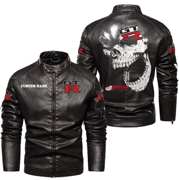 Custom Name Nissan R34 Skull Leather Jacket - Personalized Logo Car Motorcycle Model - Image 3