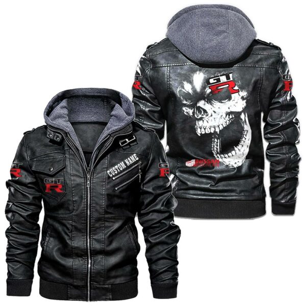 Custom Name Nissan R34 Skull Leather Jacket - Personalized Logo Car Motorcycle Model