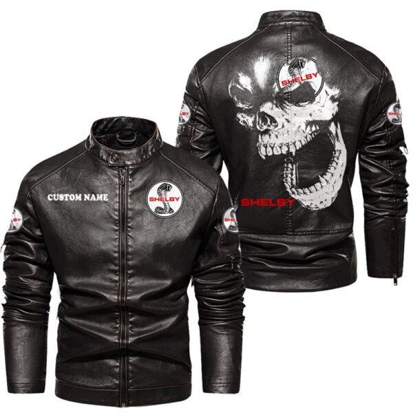 Custom Name Shelby Cobra Skull Leather Jacket - Personalized Logo Car Motorcycle Model - Image 3