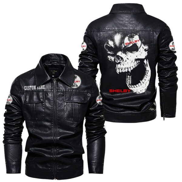 Custom Name Shelby Cobra Skull Leather Jacket - Personalized Logo Car Motorcycle Model - Image 7