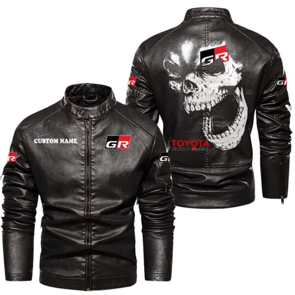 Custom Name Toyota Gazoo Racing Skull Leather Jacket - Personalized Logo Car Motorcycle Model - Image 3