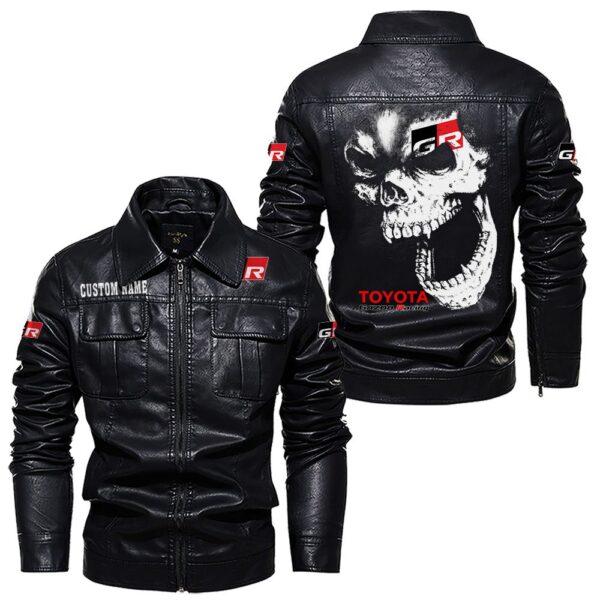 Custom Name Toyota Gazoo Racing Skull Leather Jacket - Personalized Logo Car Motorcycle Model - Image 7
