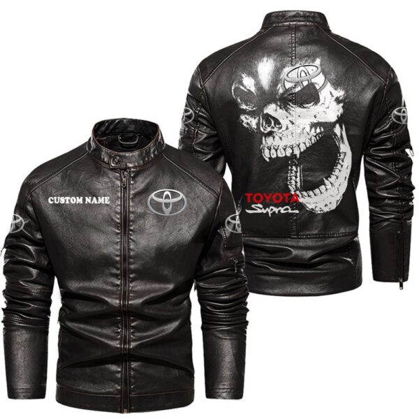 Custom Name Toyota Supra Skull Leather Jacket - Personalized Logo Car Motorcycle Model - Image 3