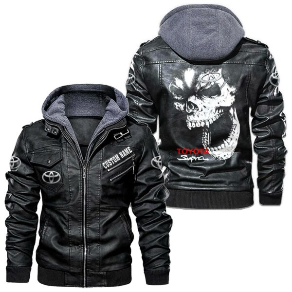 Custom Name Toyota Supra Skull Leather Jacket - Personalized Logo Car Motorcycle Model