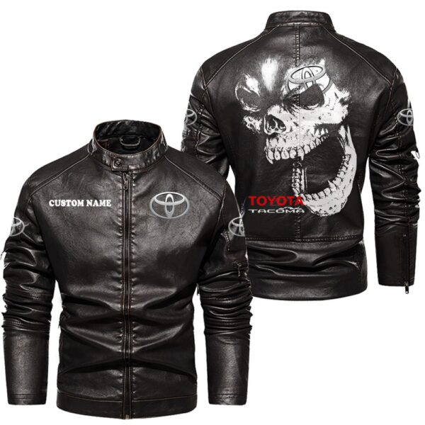 Custom Name Toyota Tacoma Skull Leather Jacket - Personalized Logo Car Motorcycle Model - Image 3