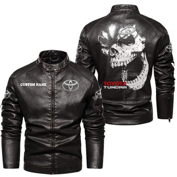 Custom Name Toyota Tundra PU Leather Hooded Jacket – Personalized Logo Car Motorcycle Model - Image 3
