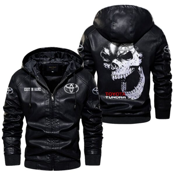 Custom Name Toyota Tundra PU Leather Hooded Jacket – Personalized Logo Car Motorcycle Model - Image 5