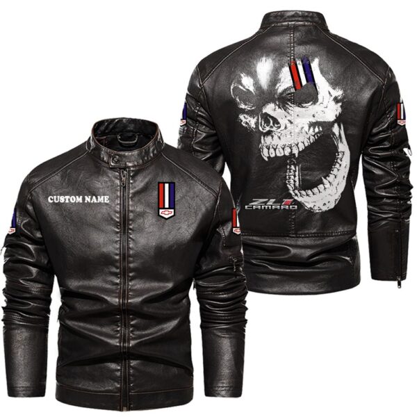 Custom Name Zl1 Leather Hooded Jacket - Personalized Logo Car Motorcycle Model - Image 3
