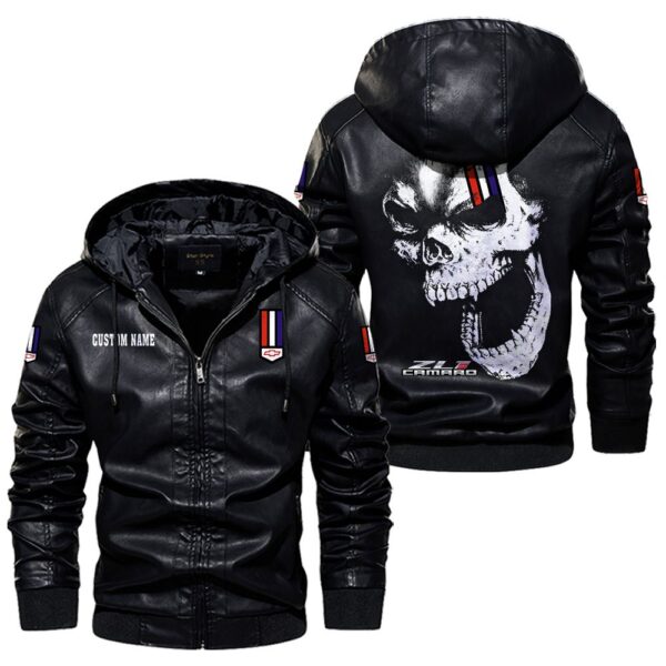 Custom Name Zl1 Leather Hooded Jacket - Personalized Logo Car Motorcycle Model - Image 5