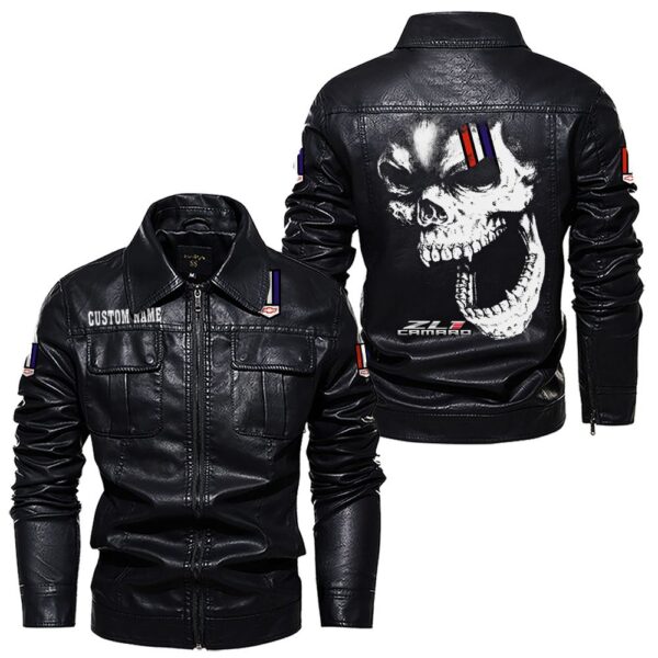 Custom Name Zl1 Leather Hooded Jacket - Personalized Logo Car Motorcycle Model - Image 7