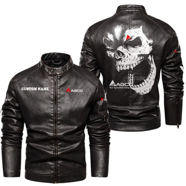 Custom Name Agco Skull Leather Jacket - Personalized Logo Car Motorcycle Model - Image 3