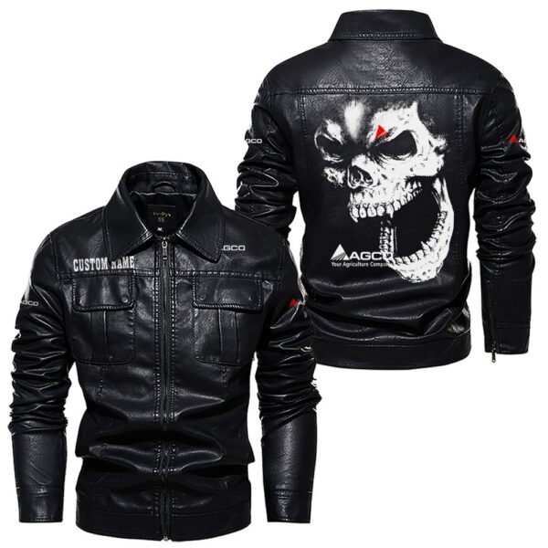 Custom Name Agco Skull Leather Jacket - Personalized Logo Car Motorcycle Model - Image 7