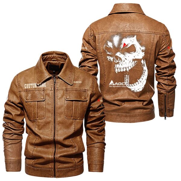 Custom Name Agco Skull Leather Jacket - Personalized Logo Car Motorcycle Model - Image 8