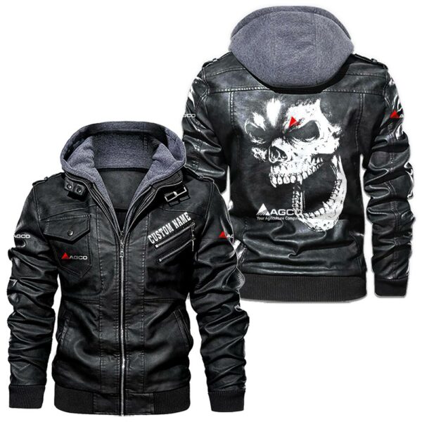 Custom Name Agco Skull Leather Jacket - Personalized Logo Car Motorcycle Model