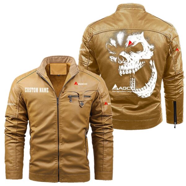 Custom Name Agco Skull Leather Jacket - Personalized Logo Car Motorcycle Model - Image 10