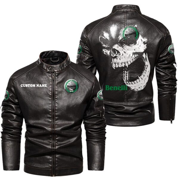 Custom Name Benelli Skull Leather Jacket - Personalized Logo Car Motorcycle Model - Image 3