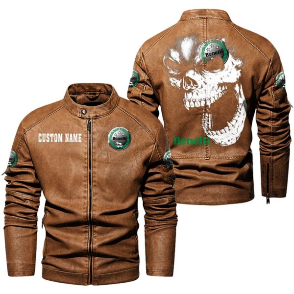 Custom Name Benelli Skull Leather Jacket - Personalized Logo Car Motorcycle Model - Image 4