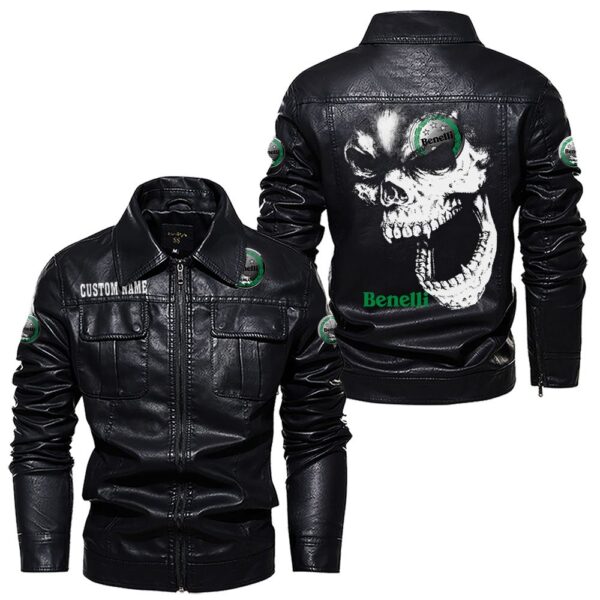 Custom Name Benelli Skull Leather Jacket - Personalized Logo Car Motorcycle Model - Image 7
