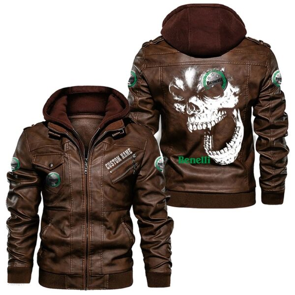 Custom Name Benelli Skull Leather Jacket - Personalized Logo Car Motorcycle Model - Image 2