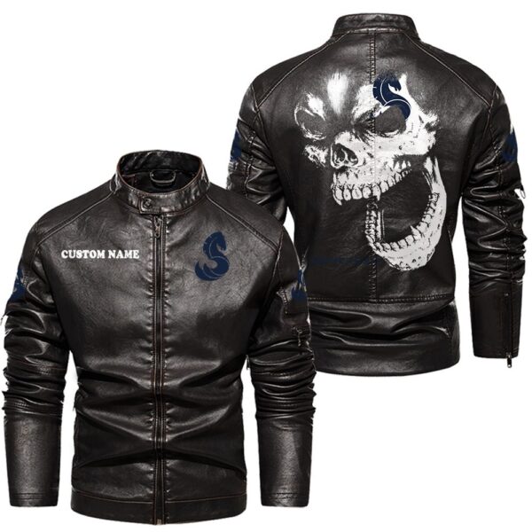 Custom Name Beneteau Skull Leather Jacket - Personalized Logo Car Motorcycle Model - Image 3