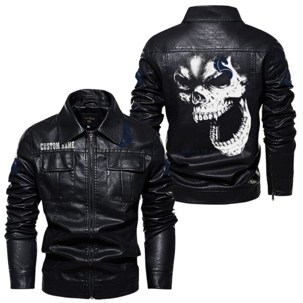 Custom Name Beneteau Skull Leather Jacket - Personalized Logo Car Motorcycle Model - Image 7