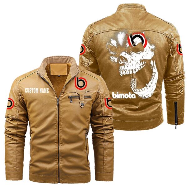 Custom Name Bimota Skull Leather Jacket - Personalized Logo Car Motorcycle Model - Image 10