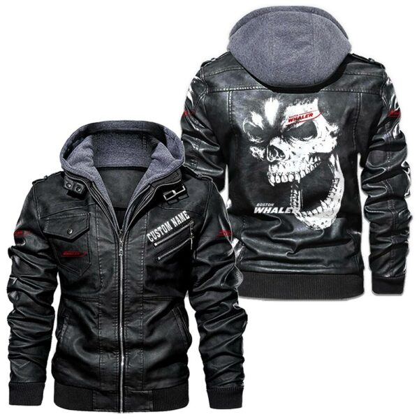 Custom Name Boston Whaler Skull Leather Jacket - Personalized Logo Car Motorcycle Model