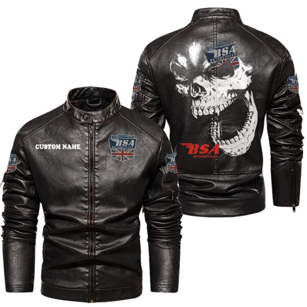 Custom Name Bsa Skull Leather Jacket - Personalized Logo Car Motorcycle Model - Image 3