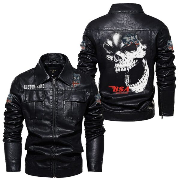 Custom Name Bsa Skull Leather Jacket - Personalized Logo Car Motorcycle Model - Image 7