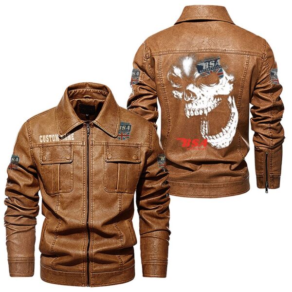 Custom Name Bsa Skull Leather Jacket - Personalized Logo Car Motorcycle Model - Image 8