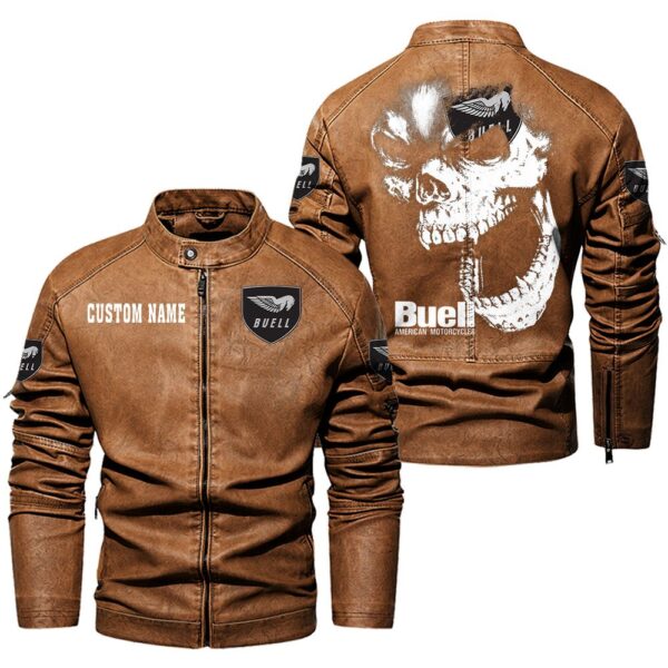 Custom Name Buell Motorcycles Skull Leather Jacket - Personalized Logo Car Motorcycle Model - Image 4