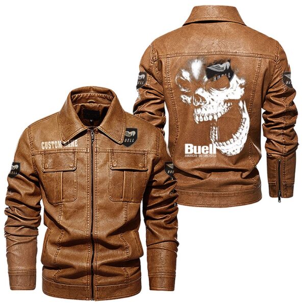 Custom Name Buell Motorcycles Skull Leather Jacket - Personalized Logo Car Motorcycle Model - Image 8