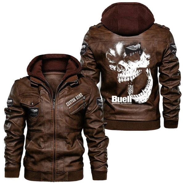 Custom Name Buell Motorcycles Skull Leather Jacket - Personalized Logo Car Motorcycle Model - Image 2