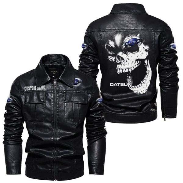 Custom Name Datsun Skull Leather Jacket - Personalized Logo Car Motorcycle Model - Image 7