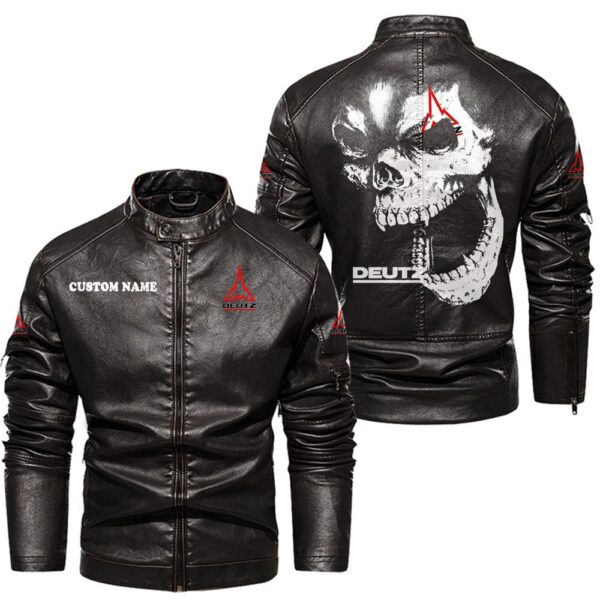 Custom Name Deutz Skull Leather Jacket - Personalized Logo Car Motorcycle Model - Image 3