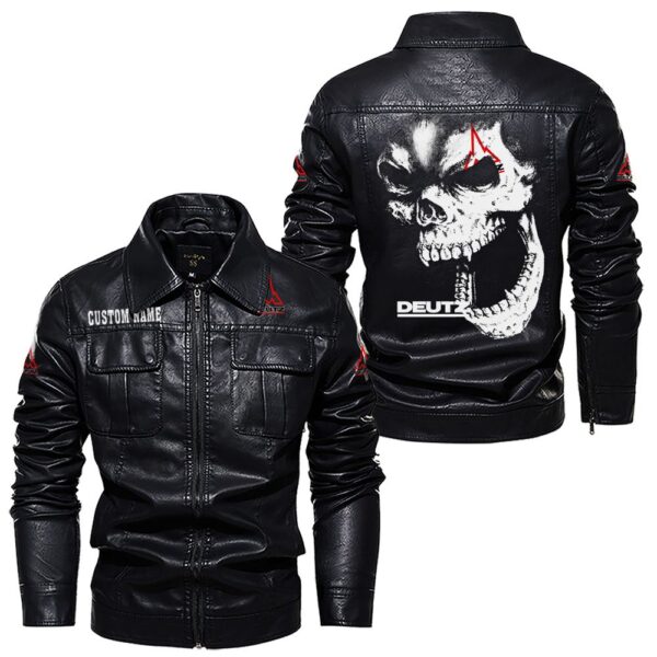 Custom Name Deutz Skull Leather Jacket - Personalized Logo Car Motorcycle Model - Image 7