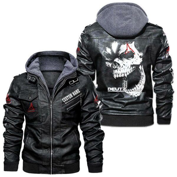 Custom Name Deutz Skull Leather Jacket - Personalized Logo Car Motorcycle Model