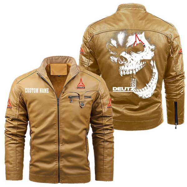 Custom Name Deutz Skull Leather Jacket - Personalized Logo Car Motorcycle Model - Image 10