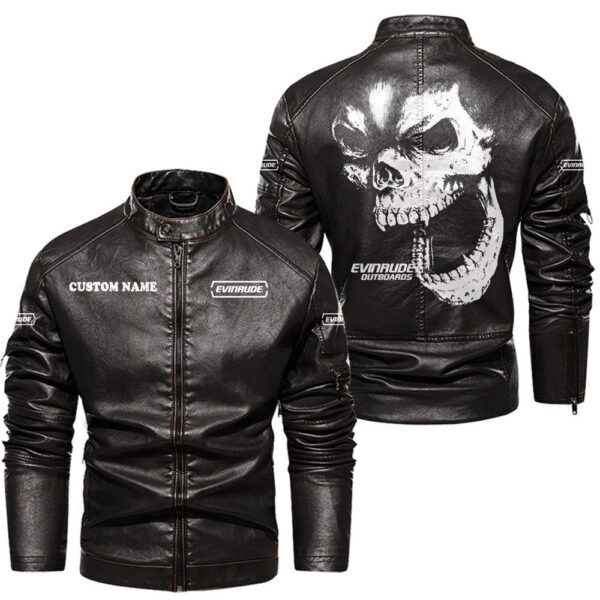 Custom Name Evinrude Outboard Motors Skull Leather Jacket - Personalized Logo Car Motorcycle Model - Image 3