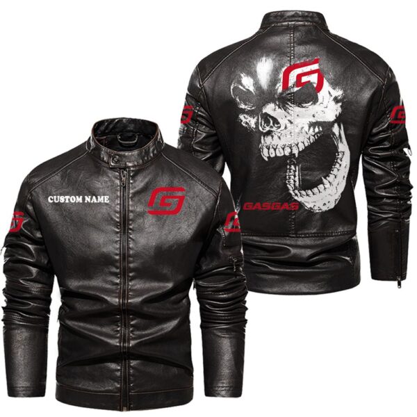 Custom Name Gas Gas Skull Leather Jacket - Personalized Logo Car Motorcycle Model - Image 3