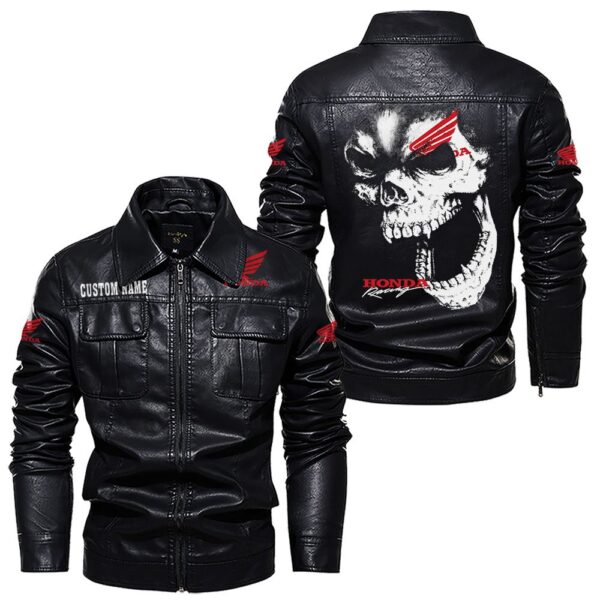 Custom Name Honda Motor Skull Leather Jacket - Personalized Logo Car Motorcycle Model - Image 7