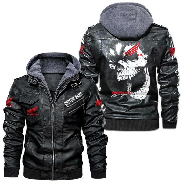 Custom Name Honda Motor Skull Leather Jacket - Personalized Logo Car Motorcycle Model
