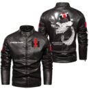 Custom Name International Harvester Skull Leather Jacket - Personalized Logo Car Motorcycle Model