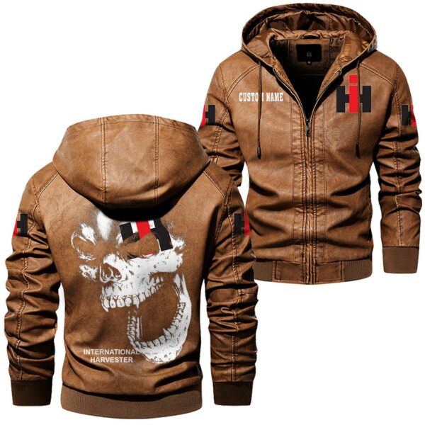 Custom Name International Harvester Skull Leather Jacket - Personalized Logo Car Motorcycle Model - Image 6