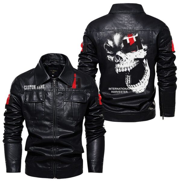 Custom Name International Harvester Skull Leather Jacket - Personalized Logo Car Motorcycle Model - Image 7