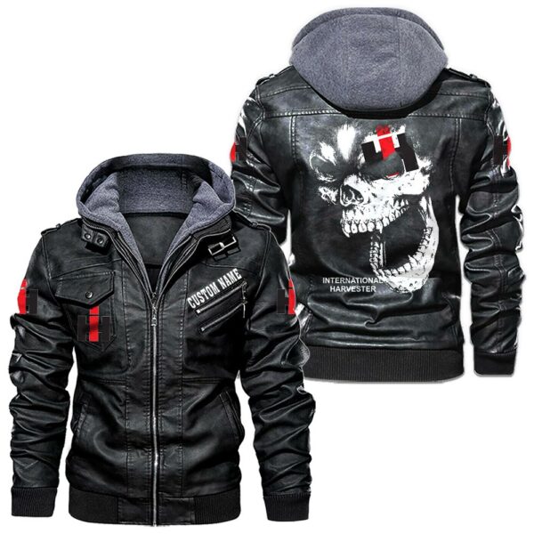Custom Name International Harvester Skull Leather Jacket - Personalized Logo Car Motorcycle Model