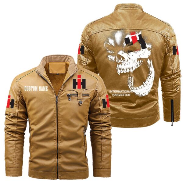 Custom Name International Harvester Skull Leather Jacket - Personalized Logo Car Motorcycle Model - Image 10